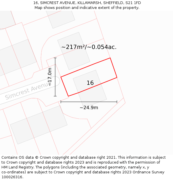 16, SIMCREST AVENUE, KILLAMARSH, SHEFFIELD, S21 1FD: Plot and title map