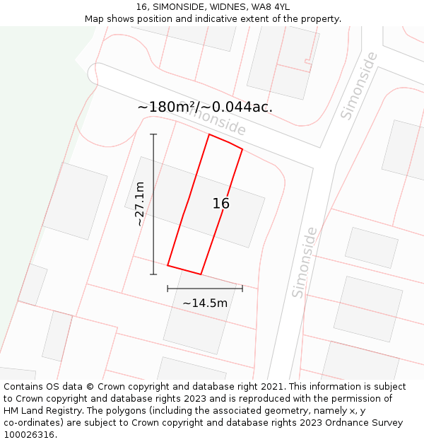16, SIMONSIDE, WIDNES, WA8 4YL: Plot and title map