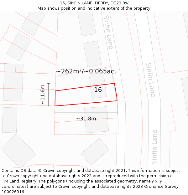 16, SINFIN LANE, DERBY, DE23 8WJ: Plot and title map