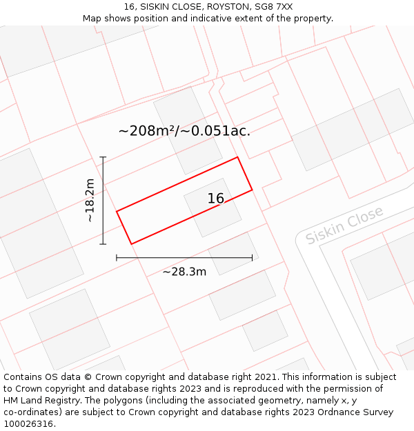 16, SISKIN CLOSE, ROYSTON, SG8 7XX: Plot and title map