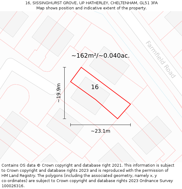 16, SISSINGHURST GROVE, UP HATHERLEY, CHELTENHAM, GL51 3FA: Plot and title map