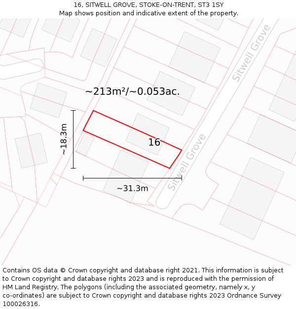 16, SITWELL GROVE, STOKE-ON-TRENT, ST3 1SY: Plot and title map