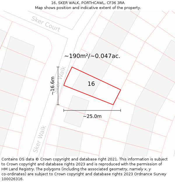 16, SKER WALK, PORTHCAWL, CF36 3RA: Plot and title map