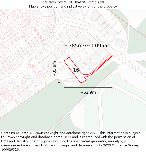 16, SKEY DRIVE, NUNEATON, CV10 9SS: Plot and title map