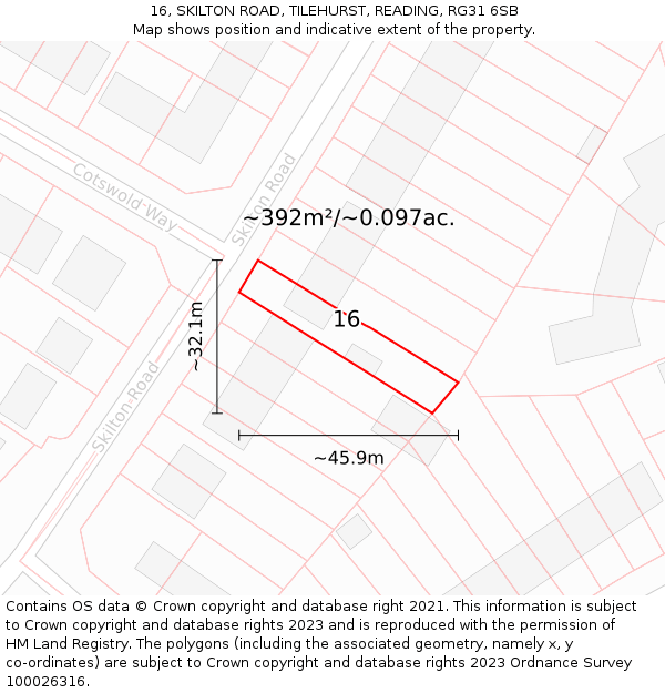 16, SKILTON ROAD, TILEHURST, READING, RG31 6SB: Plot and title map