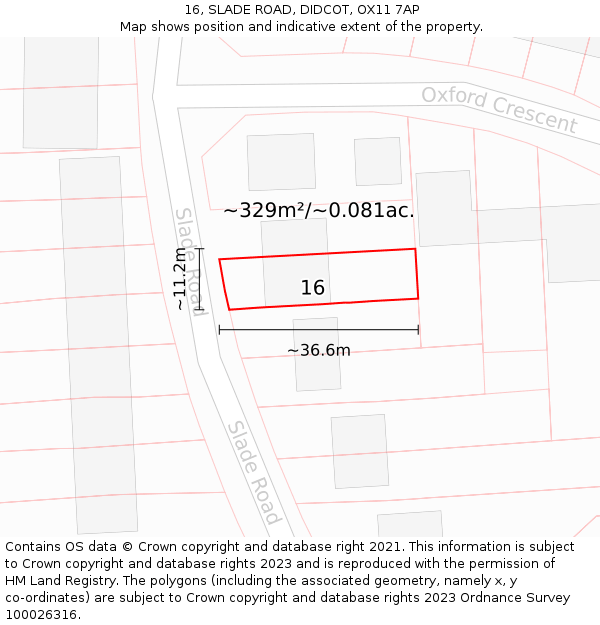 16, SLADE ROAD, DIDCOT, OX11 7AP: Plot and title map