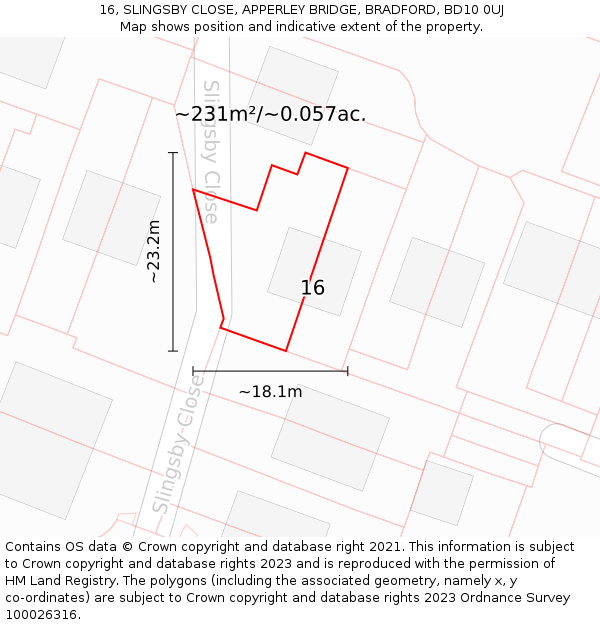 16, SLINGSBY CLOSE, APPERLEY BRIDGE, BRADFORD, BD10 0UJ: Plot and title map