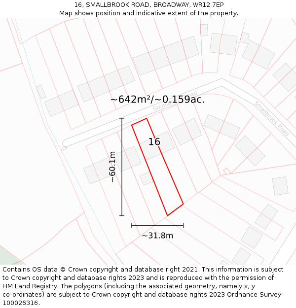 16, SMALLBROOK ROAD, BROADWAY, WR12 7EP: Plot and title map