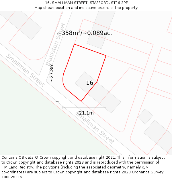 16, SMALLMAN STREET, STAFFORD, ST16 3PF: Plot and title map