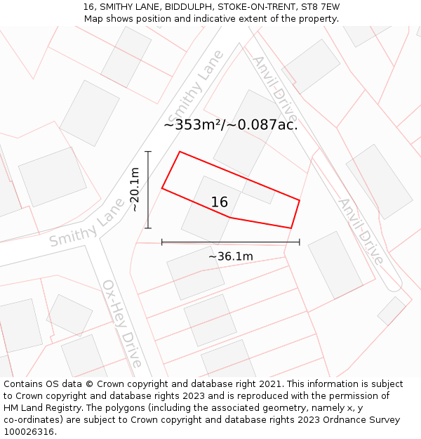 16, SMITHY LANE, BIDDULPH, STOKE-ON-TRENT, ST8 7EW: Plot and title map