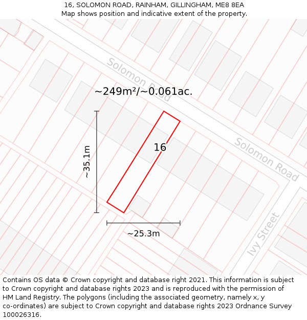 16, SOLOMON ROAD, RAINHAM, GILLINGHAM, ME8 8EA: Plot and title map