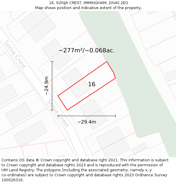 16, SONJA CREST, IMMINGHAM, DN40 2EG: Plot and title map