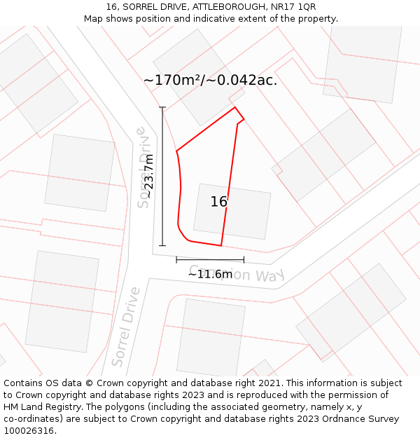 16, SORREL DRIVE, ATTLEBOROUGH, NR17 1QR: Plot and title map