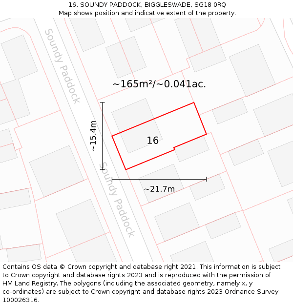 16, SOUNDY PADDOCK, BIGGLESWADE, SG18 0RQ: Plot and title map