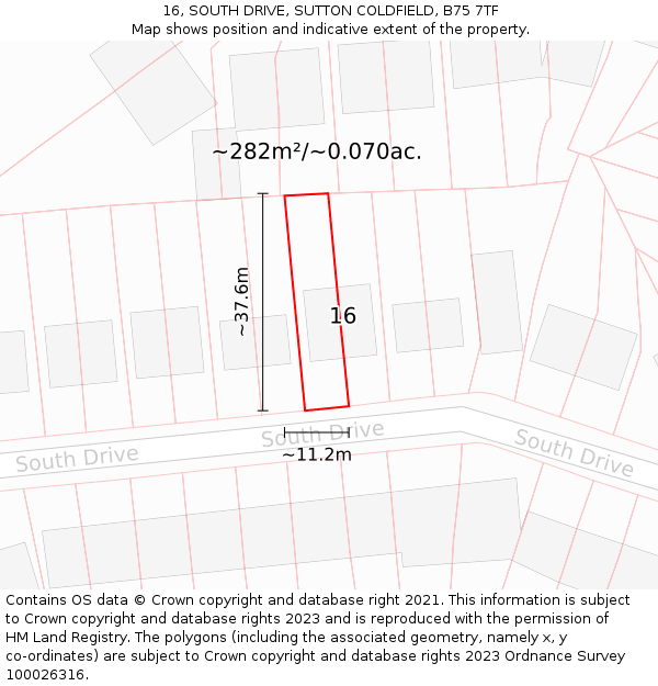 16, SOUTH DRIVE, SUTTON COLDFIELD, B75 7TF: Plot and title map