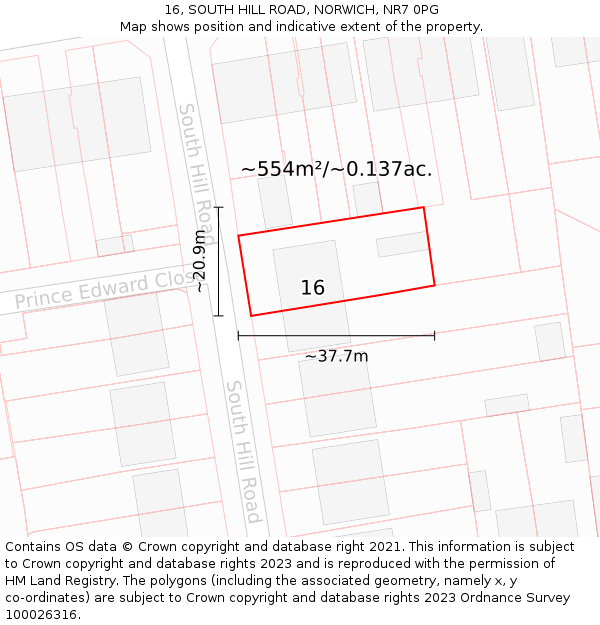 16, SOUTH HILL ROAD, NORWICH, NR7 0PG: Plot and title map