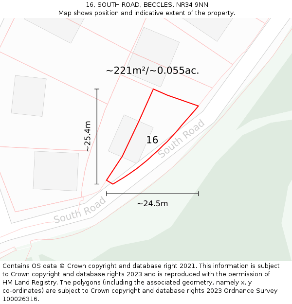 16, SOUTH ROAD, BECCLES, NR34 9NN: Plot and title map