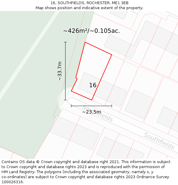 16, SOUTHFIELDS, ROCHESTER, ME1 3EB: Plot and title map
