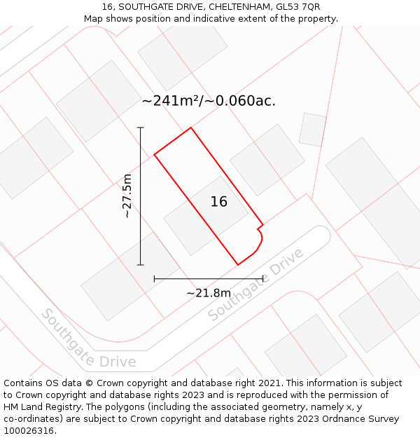 16, SOUTHGATE DRIVE, CHELTENHAM, GL53 7QR: Plot and title map