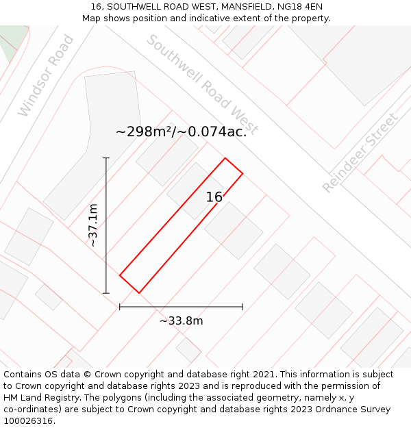 16, SOUTHWELL ROAD WEST, MANSFIELD, NG18 4EN: Plot and title map