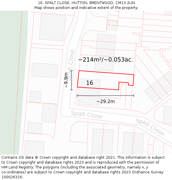 16, SPALT CLOSE, HUTTON, BRENTWOOD, CM13 2UN: Plot and title map