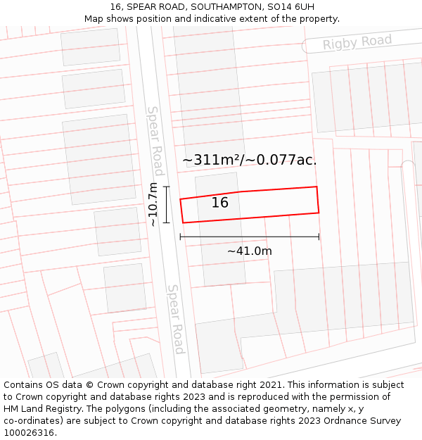 16, SPEAR ROAD, SOUTHAMPTON, SO14 6UH: Plot and title map