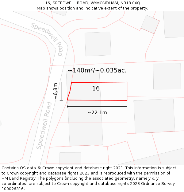 16, SPEEDWELL ROAD, WYMONDHAM, NR18 0XQ: Plot and title map