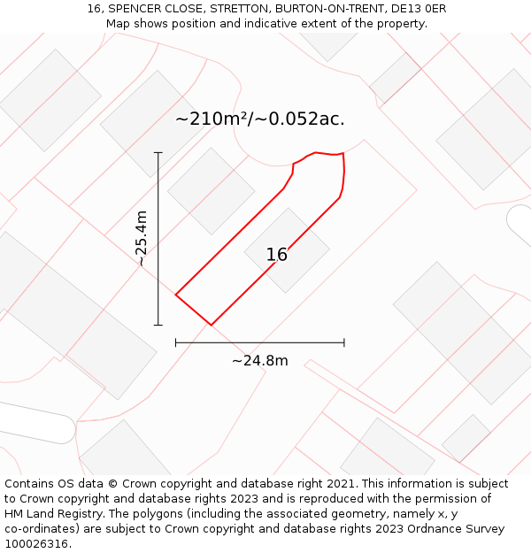 16, SPENCER CLOSE, STRETTON, BURTON-ON-TRENT, DE13 0ER: Plot and title map