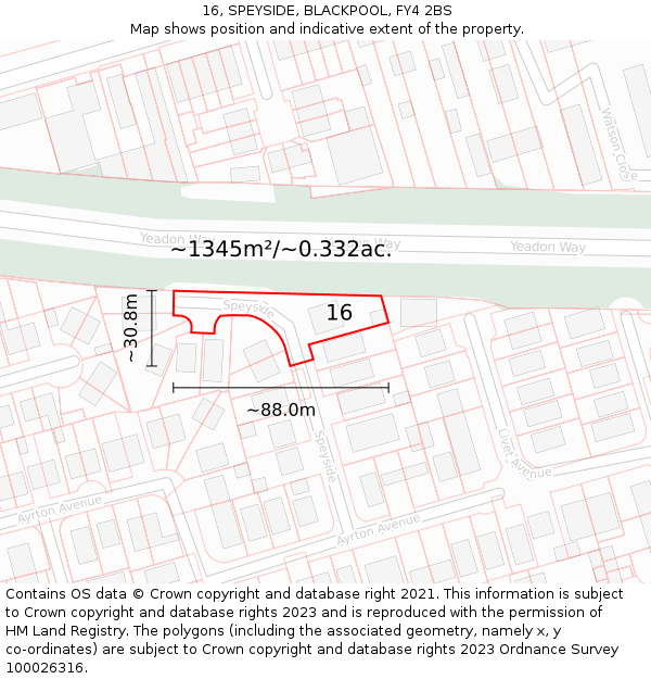 16, SPEYSIDE, BLACKPOOL, FY4 2BS: Plot and title map