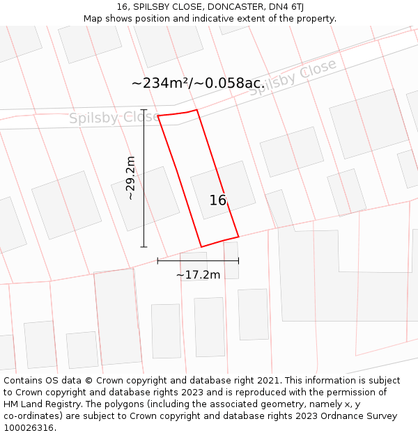16, SPILSBY CLOSE, DONCASTER, DN4 6TJ: Plot and title map