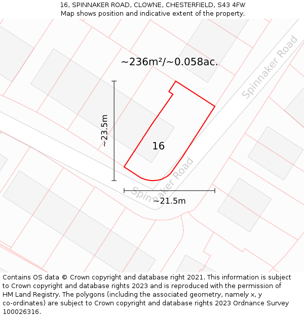 16, SPINNAKER ROAD, CLOWNE, CHESTERFIELD, S43 4FW: Plot and title map