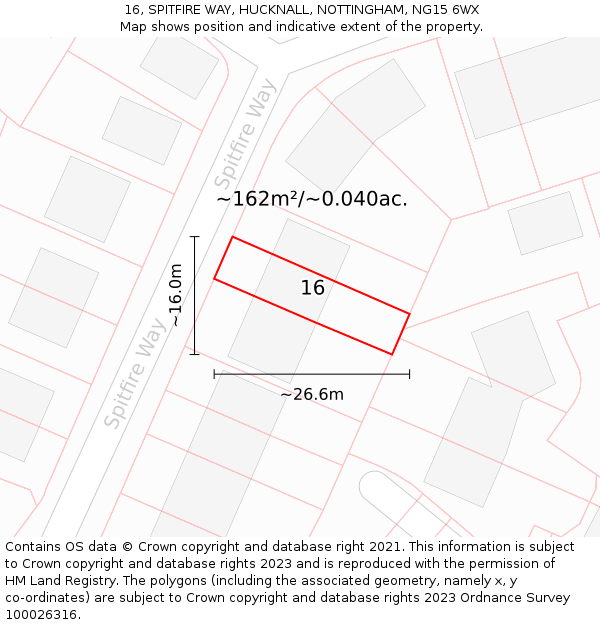 16, SPITFIRE WAY, HUCKNALL, NOTTINGHAM, NG15 6WX: Plot and title map