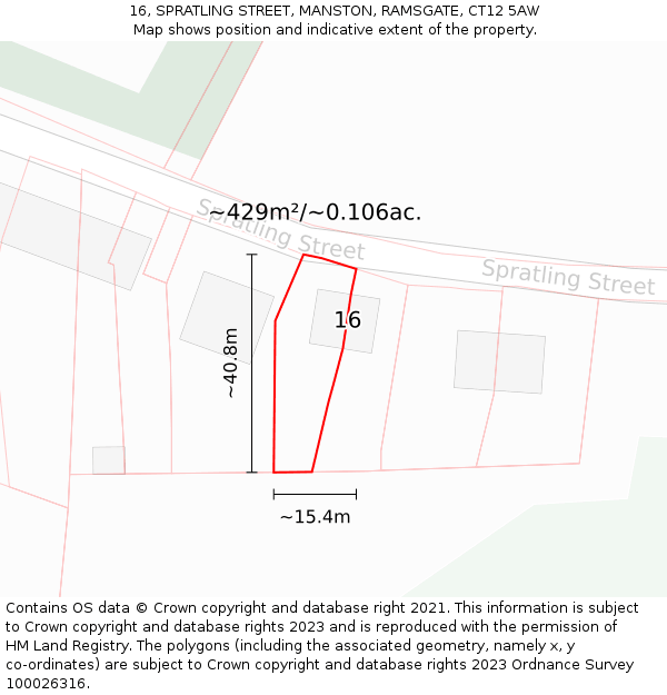 16, SPRATLING STREET, MANSTON, RAMSGATE, CT12 5AW: Plot and title map