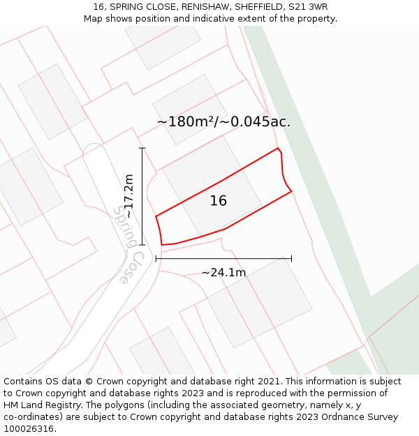 16, SPRING CLOSE, RENISHAW, SHEFFIELD, S21 3WR: Plot and title map