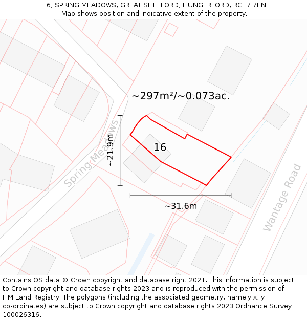 16, SPRING MEADOWS, GREAT SHEFFORD, HUNGERFORD, RG17 7EN: Plot and title map