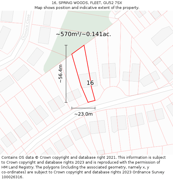 16, SPRING WOODS, FLEET, GU52 7SX: Plot and title map