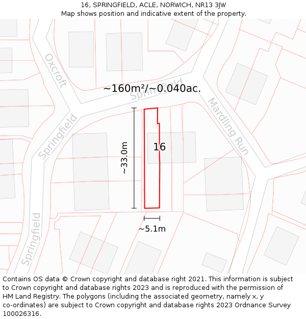 16, SPRINGFIELD, ACLE, NORWICH, NR13 3JW: Plot and title map
