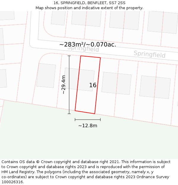 16, SPRINGFIELD, BENFLEET, SS7 2SS: Plot and title map