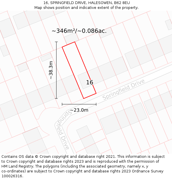 16, SPRINGFIELD DRIVE, HALESOWEN, B62 8EU: Plot and title map