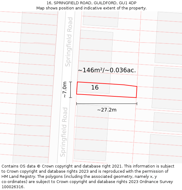 16, SPRINGFIELD ROAD, GUILDFORD, GU1 4DP: Plot and title map