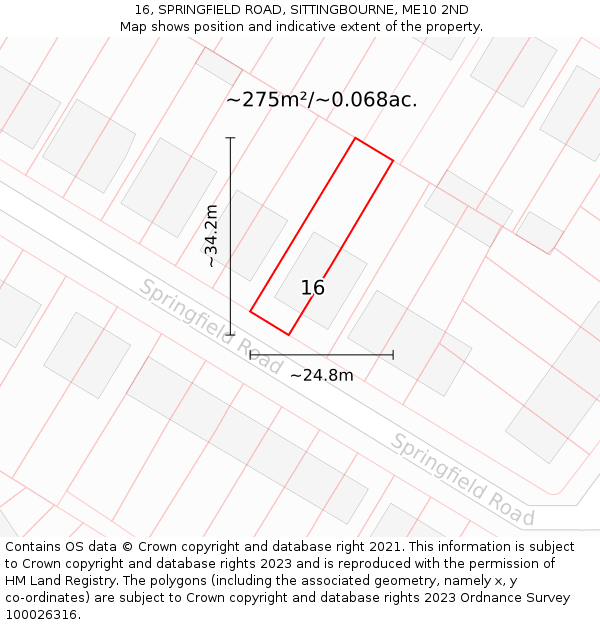 16, SPRINGFIELD ROAD, SITTINGBOURNE, ME10 2ND: Plot and title map