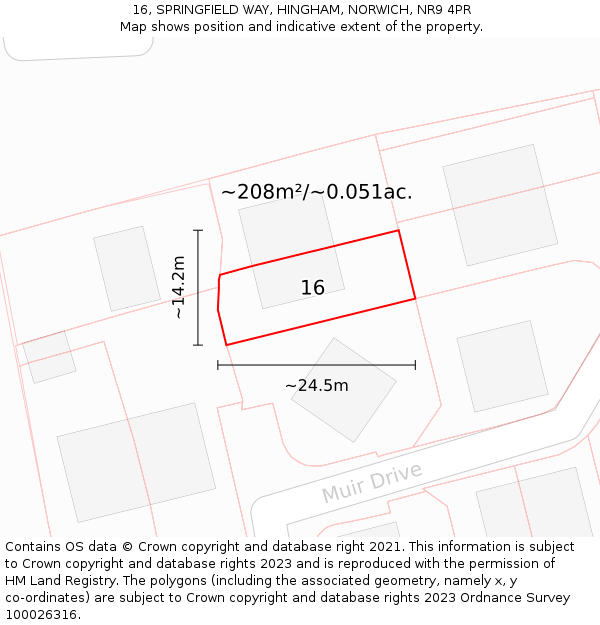 16, SPRINGFIELD WAY, HINGHAM, NORWICH, NR9 4PR: Plot and title map