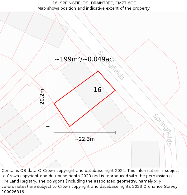 16, SPRINGFIELDS, BRAINTREE, CM77 6GE: Plot and title map