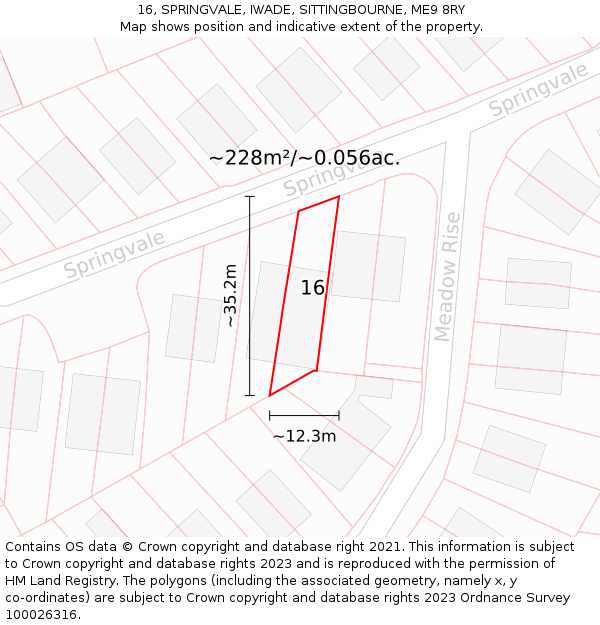 16, SPRINGVALE, IWADE, SITTINGBOURNE, ME9 8RY: Plot and title map