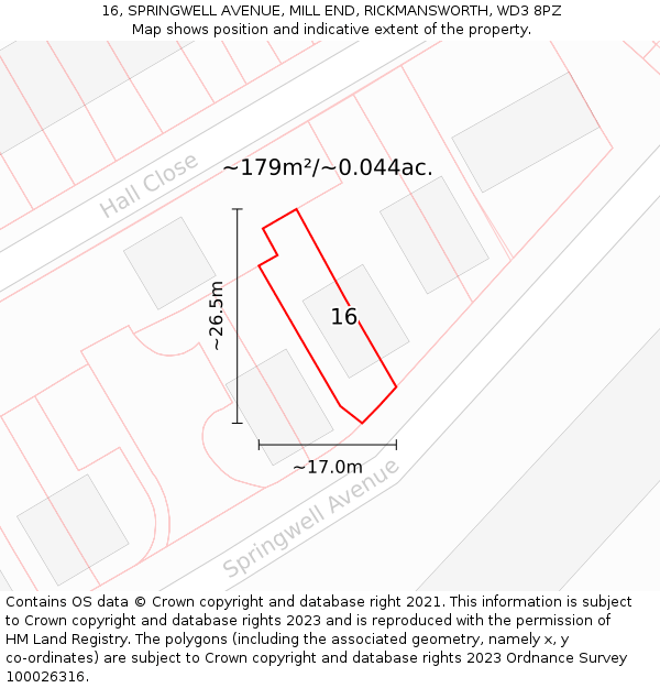 16, SPRINGWELL AVENUE, MILL END, RICKMANSWORTH, WD3 8PZ: Plot and title map