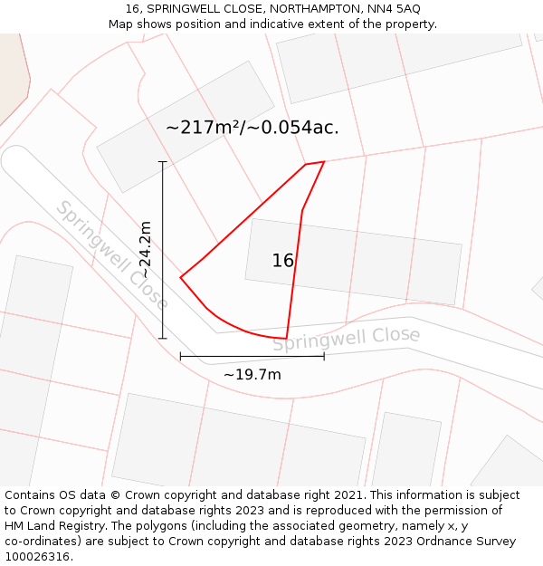 16, SPRINGWELL CLOSE, NORTHAMPTON, NN4 5AQ: Plot and title map