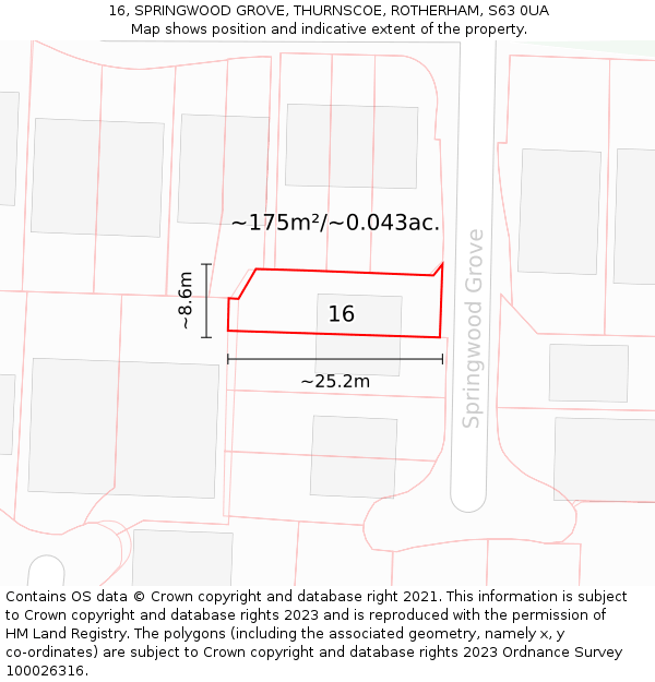 16, SPRINGWOOD GROVE, THURNSCOE, ROTHERHAM, S63 0UA: Plot and title map
