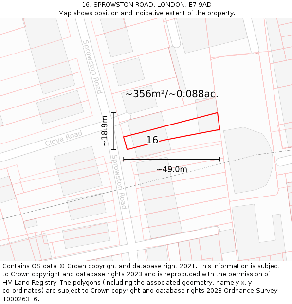 16, SPROWSTON ROAD, LONDON, E7 9AD: Plot and title map