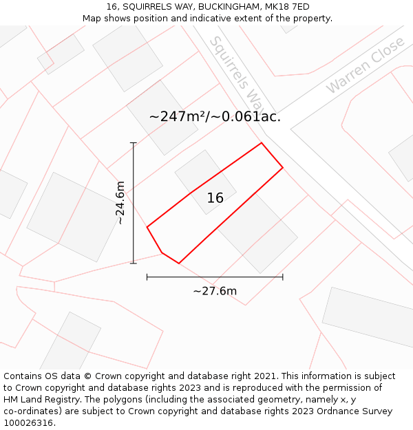 16, SQUIRRELS WAY, BUCKINGHAM, MK18 7ED: Plot and title map