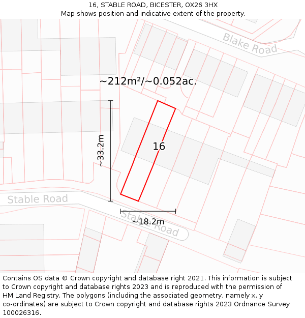 16, STABLE ROAD, BICESTER, OX26 3HX: Plot and title map